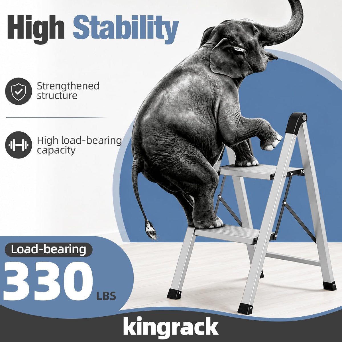 2 Step Aluminum Foldable Step Ladders 330lb Silver L44030