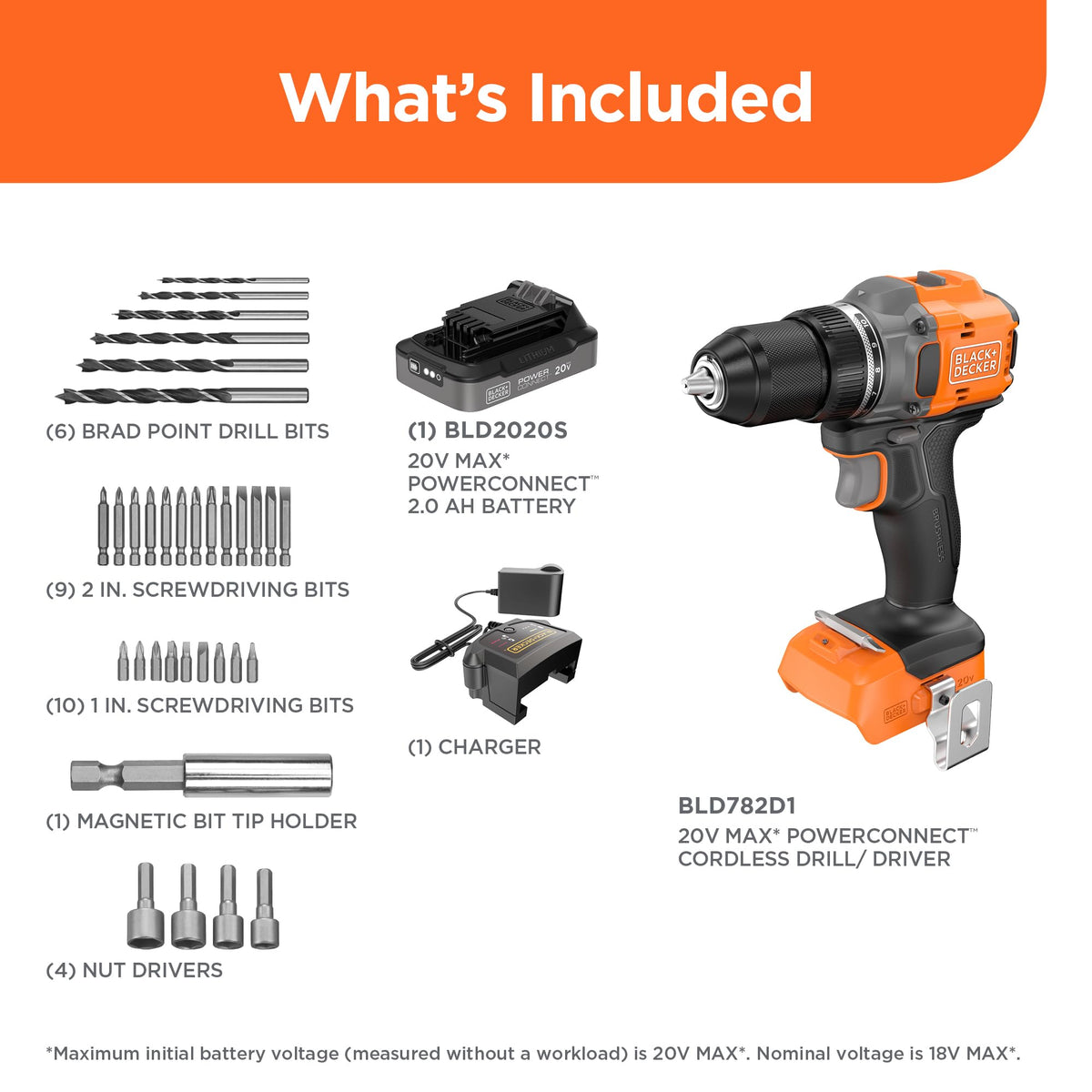 20V MAX Cordless Brushless Drill Driver with 30 Pc. Drill Bit Set X59378
