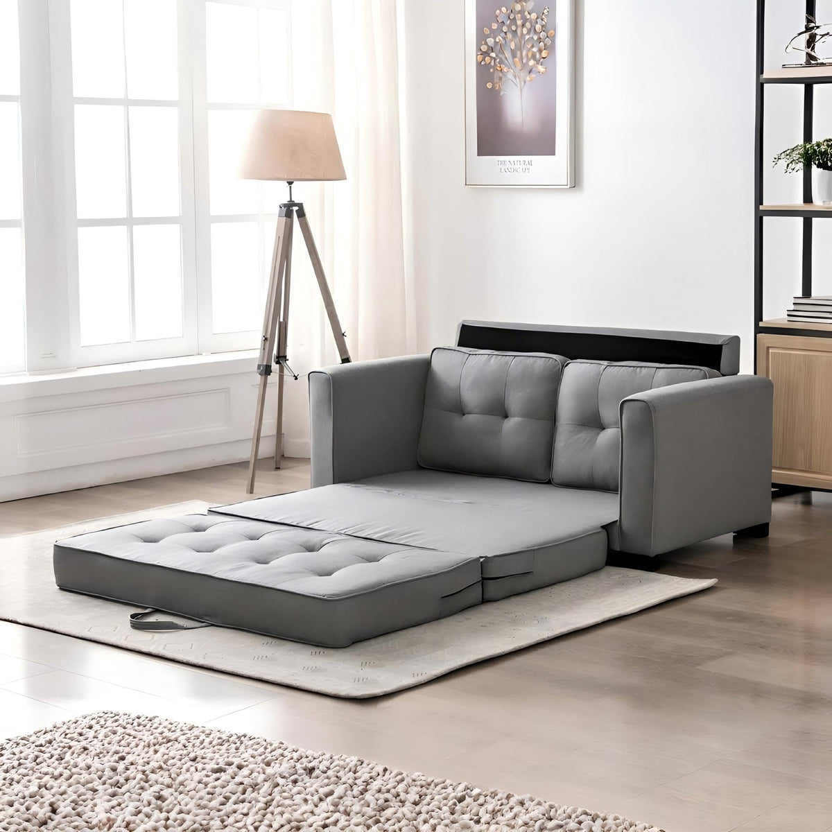 Light Gray Tufted Pull-Out Sleeper Loveseat S5178
