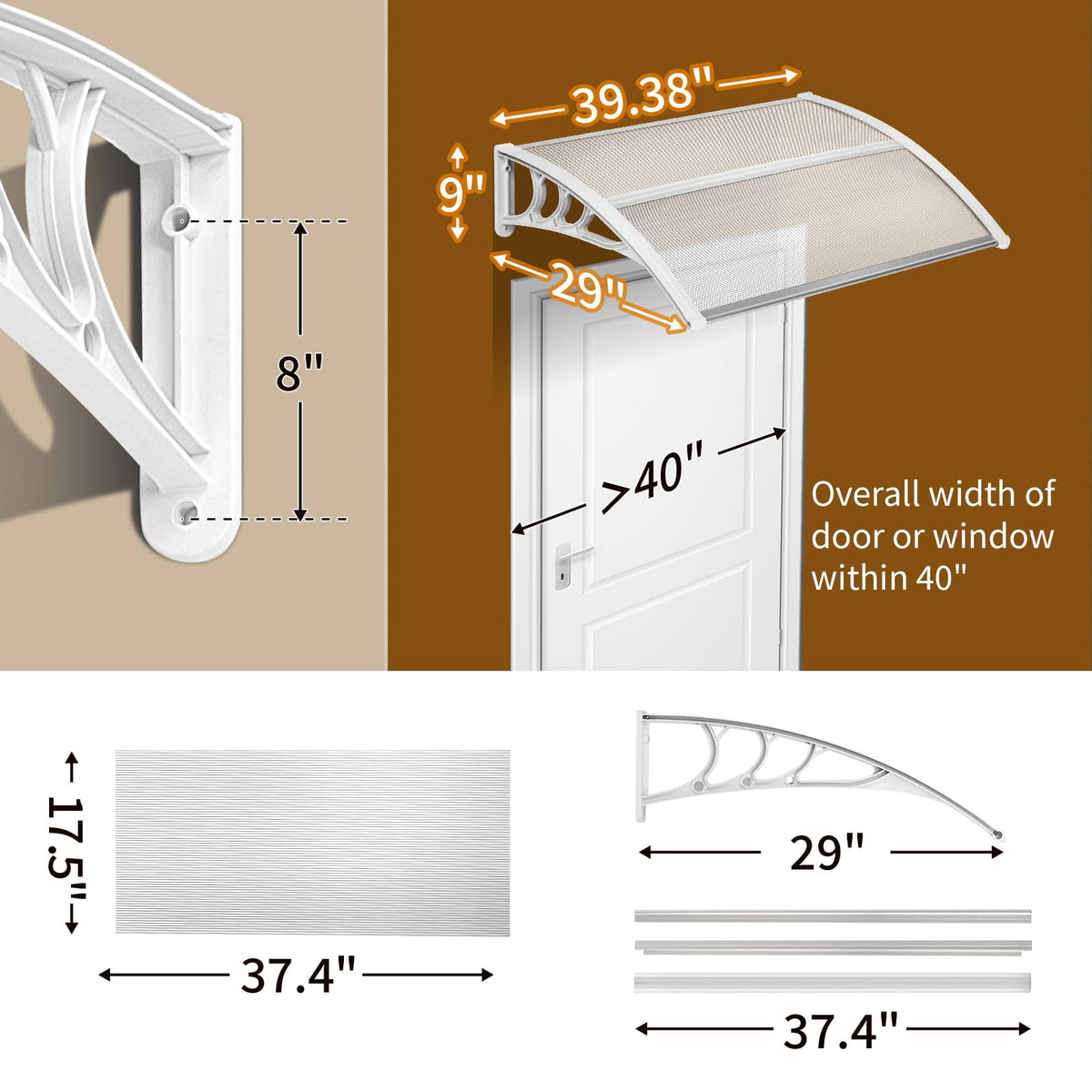 39"x32" PVC Window Awning Canopy W2128