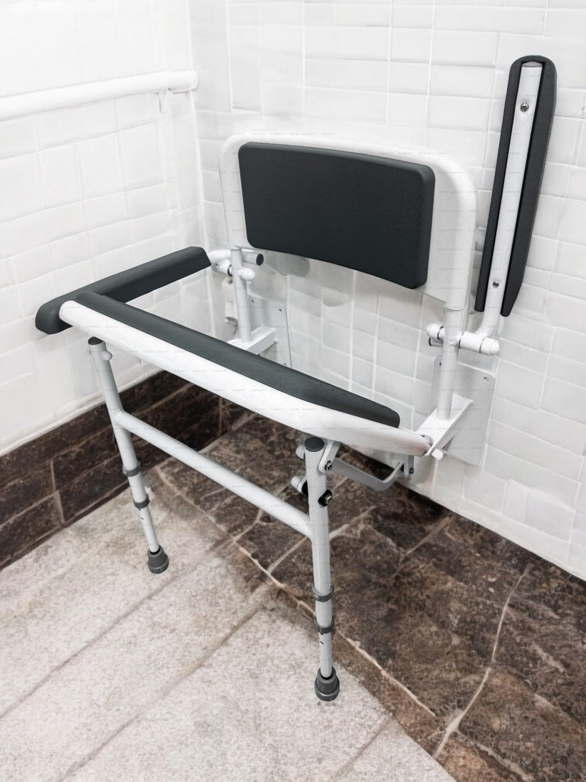 Wall Mounted Foldable Shower Seat with Folding Padded Arms, Back & Seat, Adjustable Height M949