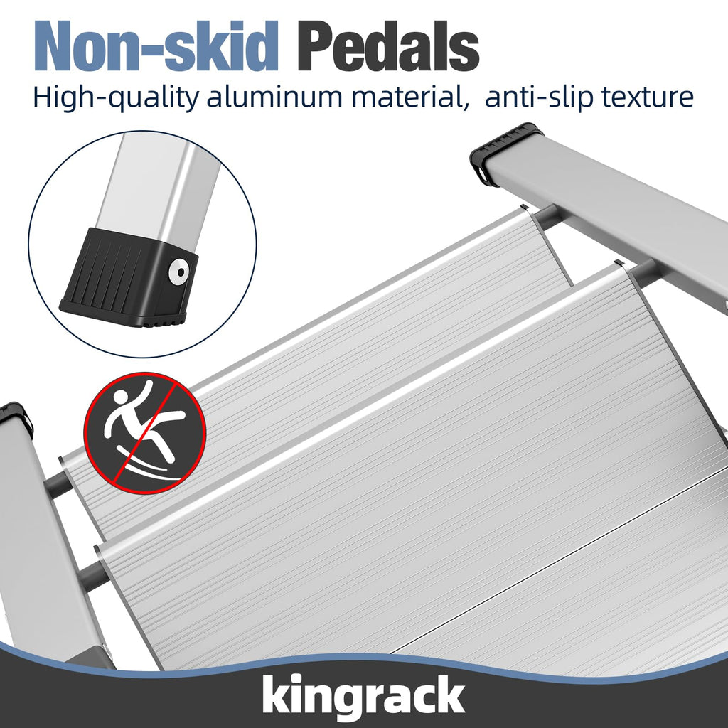 2 Step Aluminum Foldable Step Ladders 330lb Silver L44030