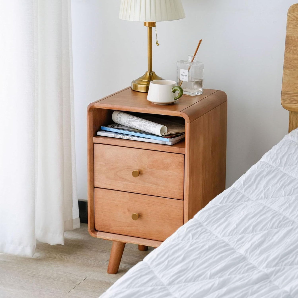 Solid Wood 2 Drawer Narrow Nightstand A891465