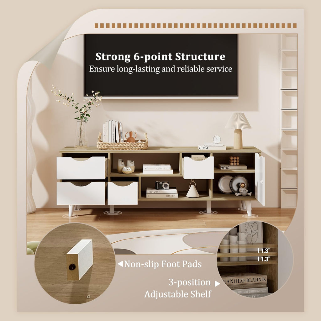White TV Stand with 4 Drawers and 2 Open Shelves X7513