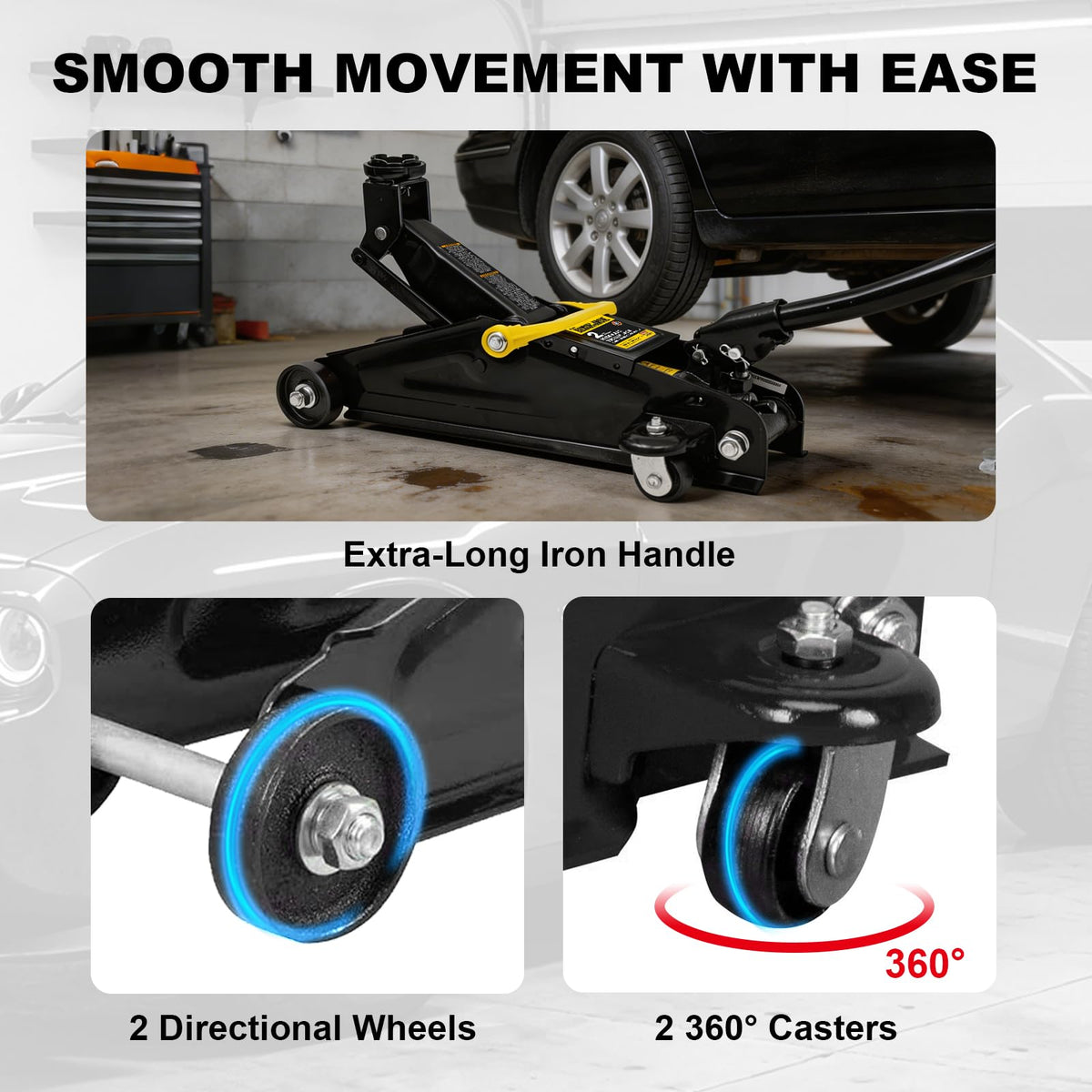 2 Ton Hydraulic Floor Jack, 4000 lbs Low Profile Steel Car Jack, Black Y578