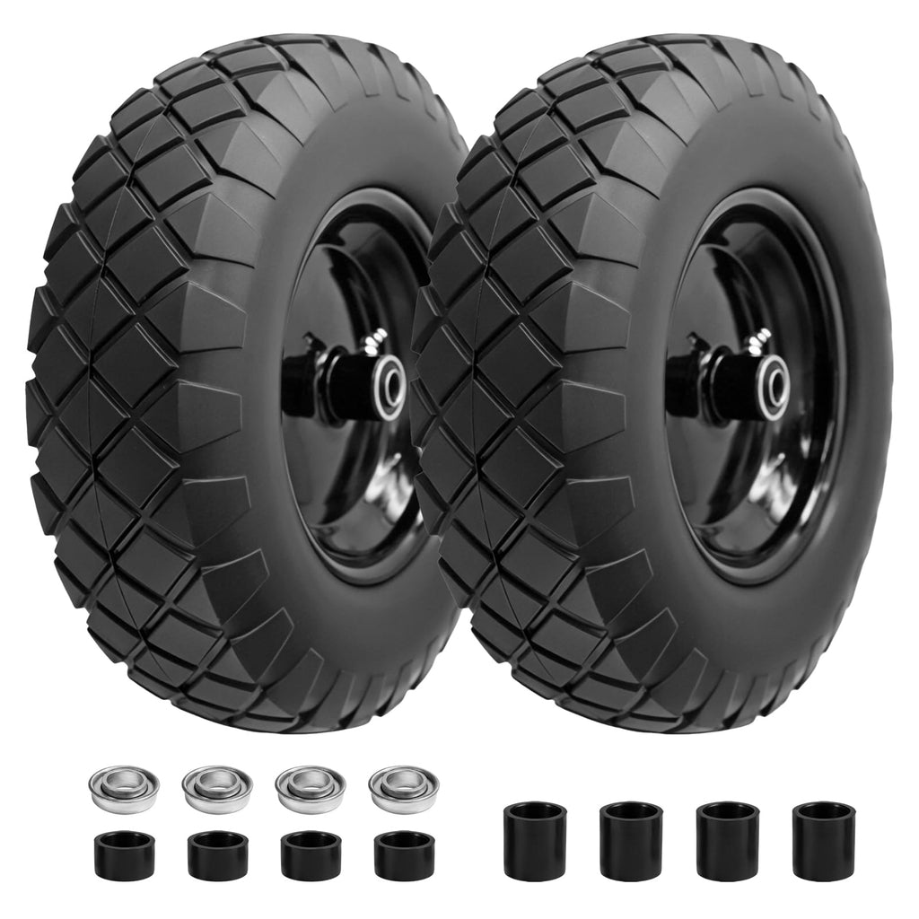 16" Flat Free Solid Rubber Wheelbarrow Wheels, 2 Pack U456878