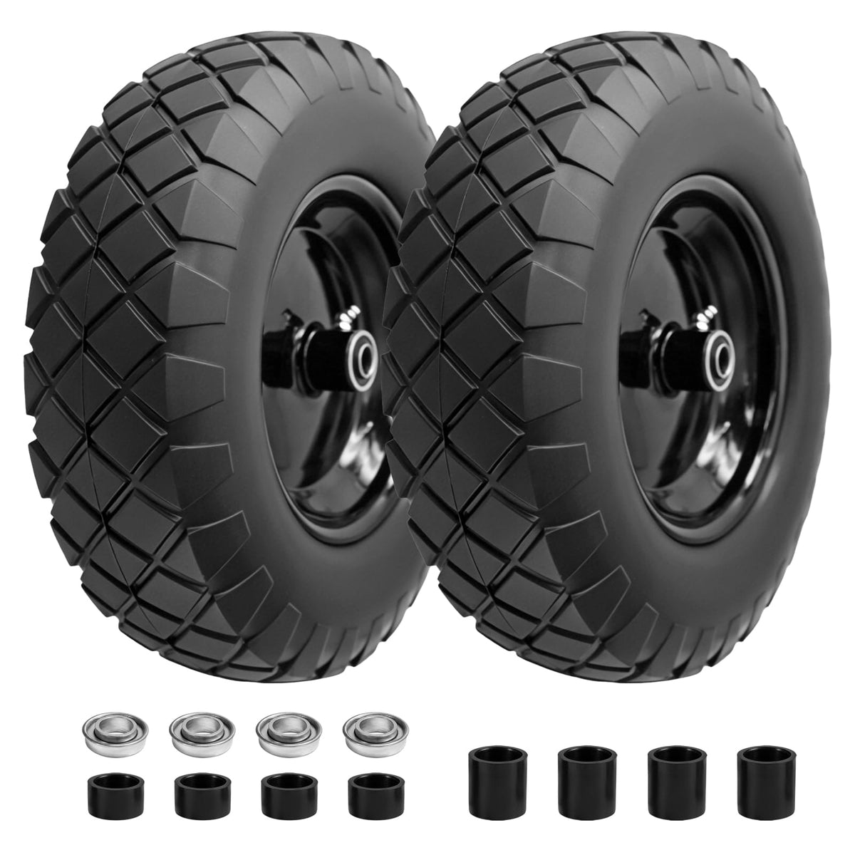 16" Flat Free Solid Rubber Wheelbarrow Wheels, 2 Pack U456878