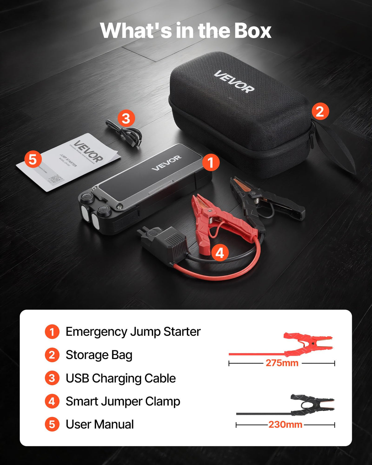 4000A Peak 12V Portable Lithium Jump Starter with Flashlight and Jumper Cable Y684