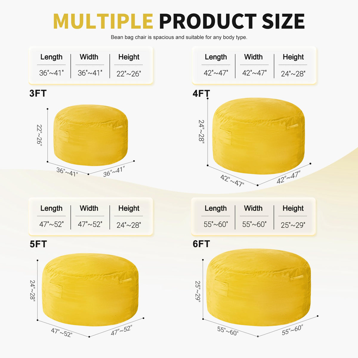 3FT Bean Bag Chair with Washable Cover U45095