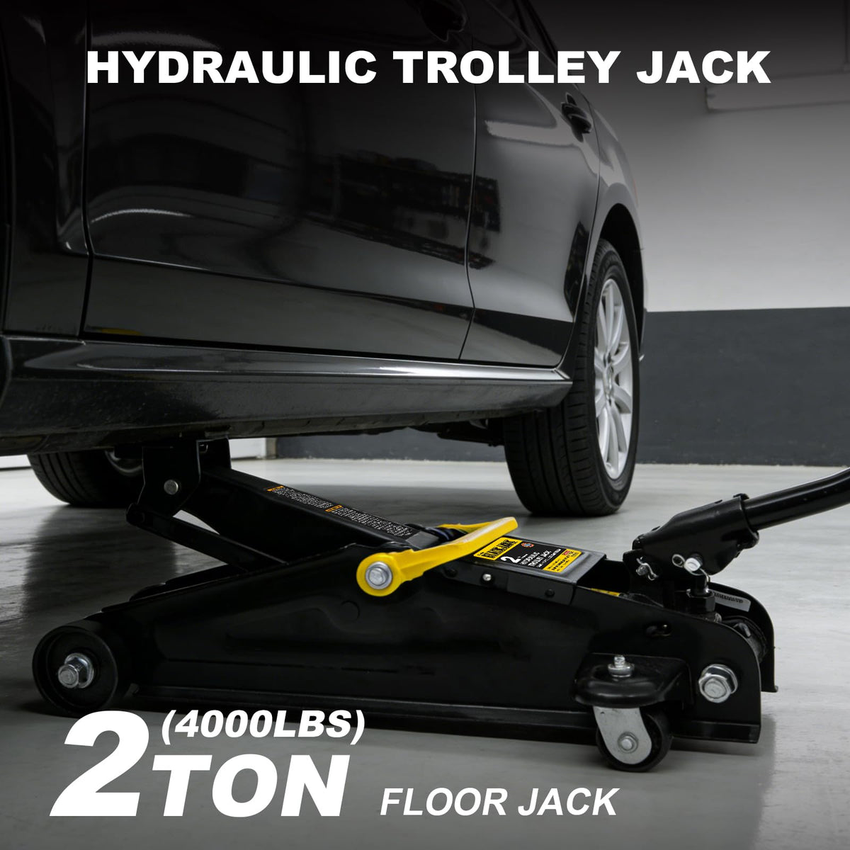 2 Ton Hydraulic Floor Jack, 4000 lbs Low Profile Steel Car Jack, Black Y578
