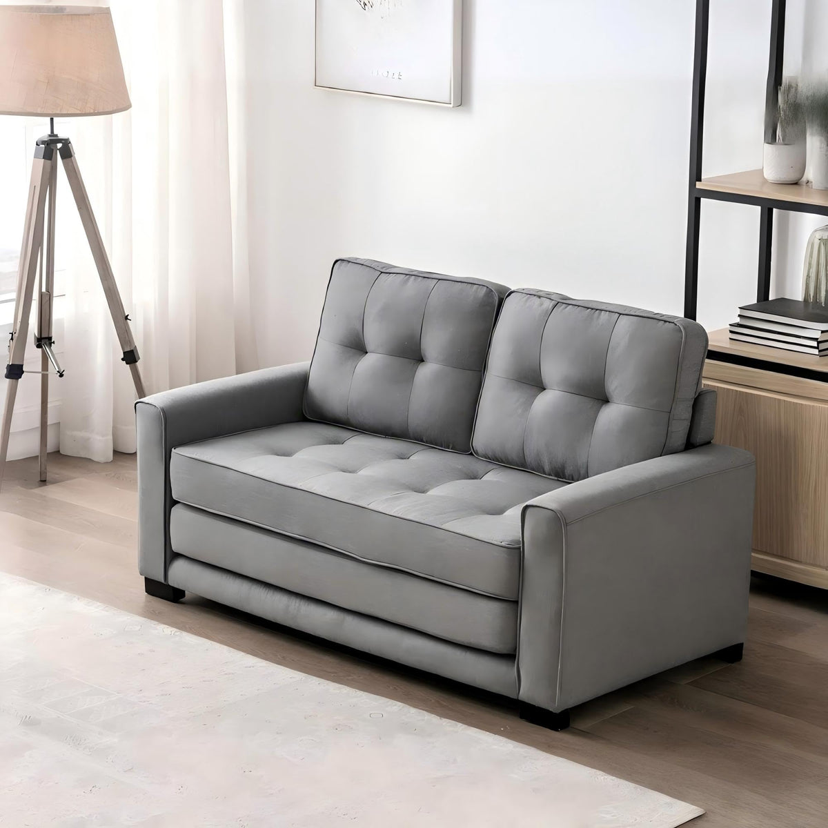Light Gray Tufted Pull-Out Sleeper Loveseat S5178