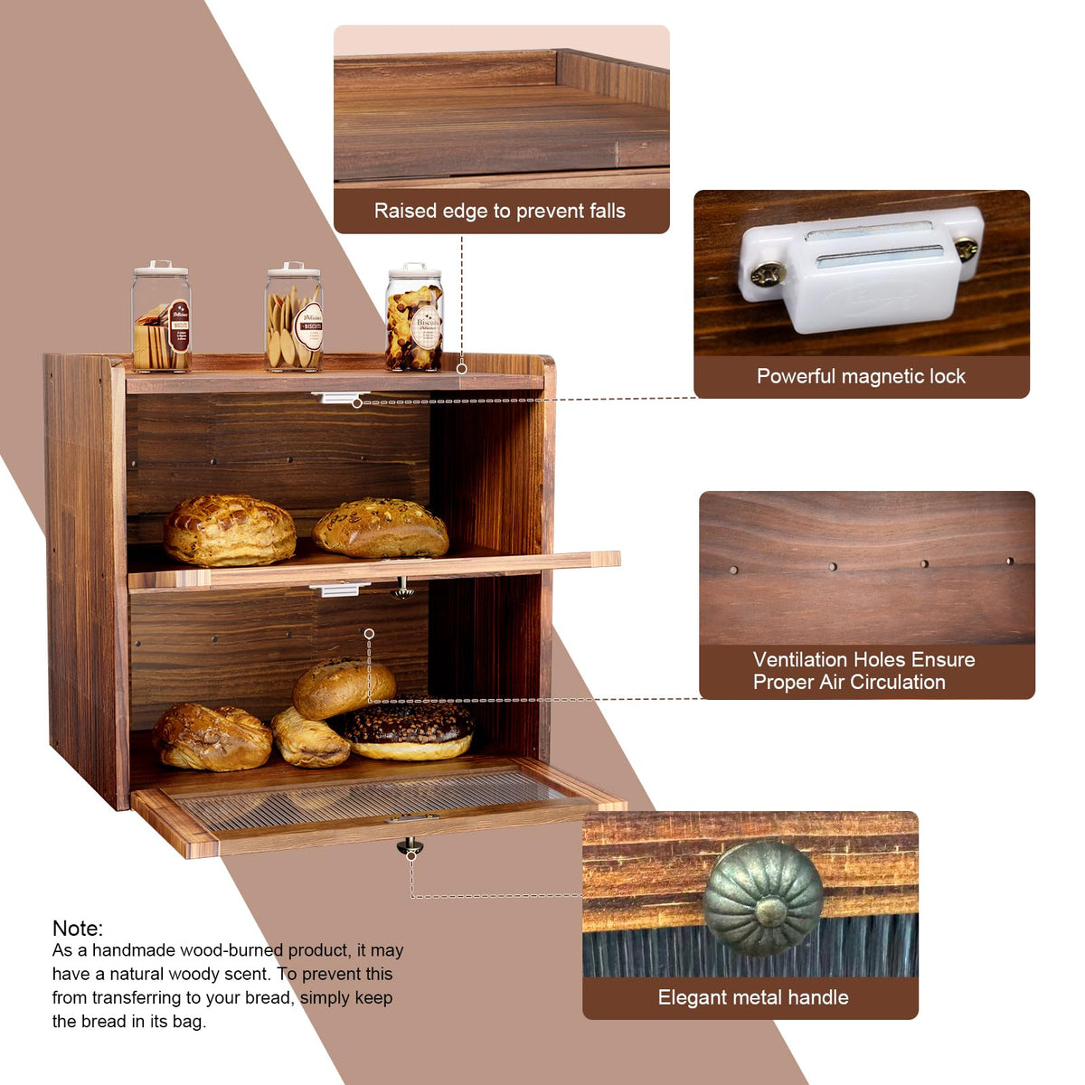 Wooden 2 Layer Bread Box with Window L74635