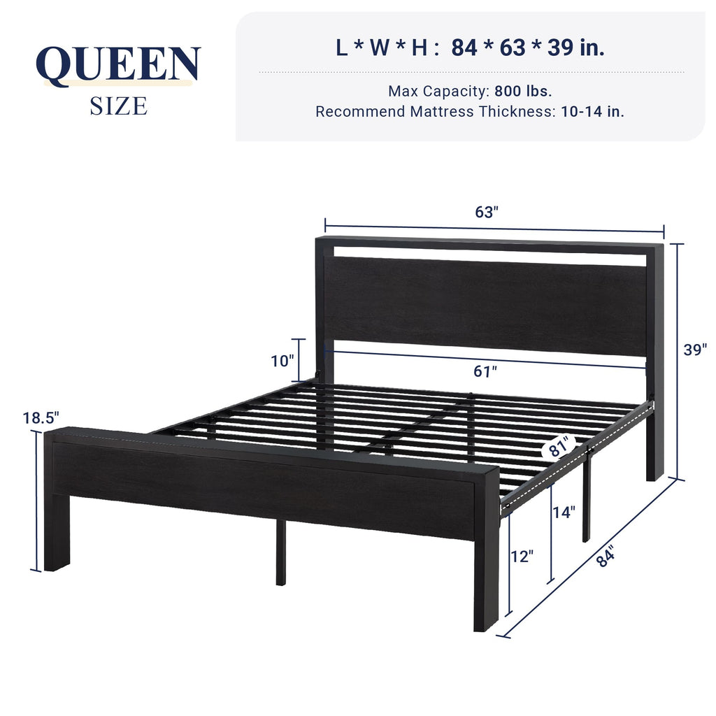 Queen Size Black Oak Bed Frame N4424