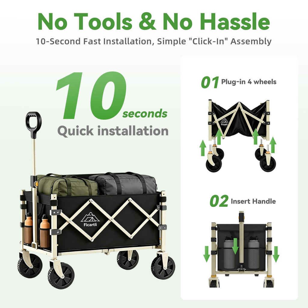Collapsible Wagon with Wheels, Black Folding Cart J61087