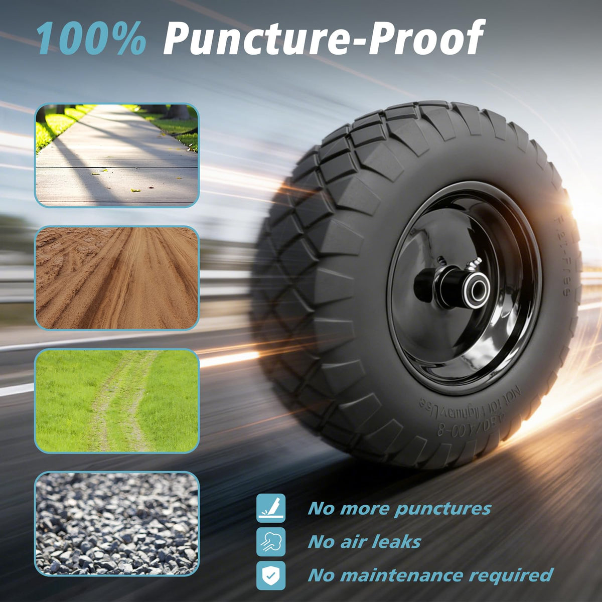 16" Flat Free Solid Rubber Wheelbarrow Wheels, 2 Pack U456878