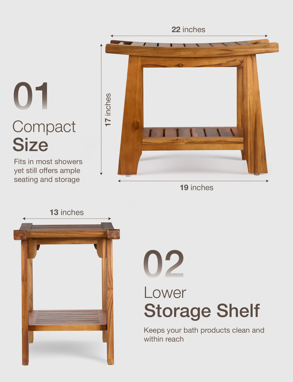 Teak Shower Bench with Shelf Z585