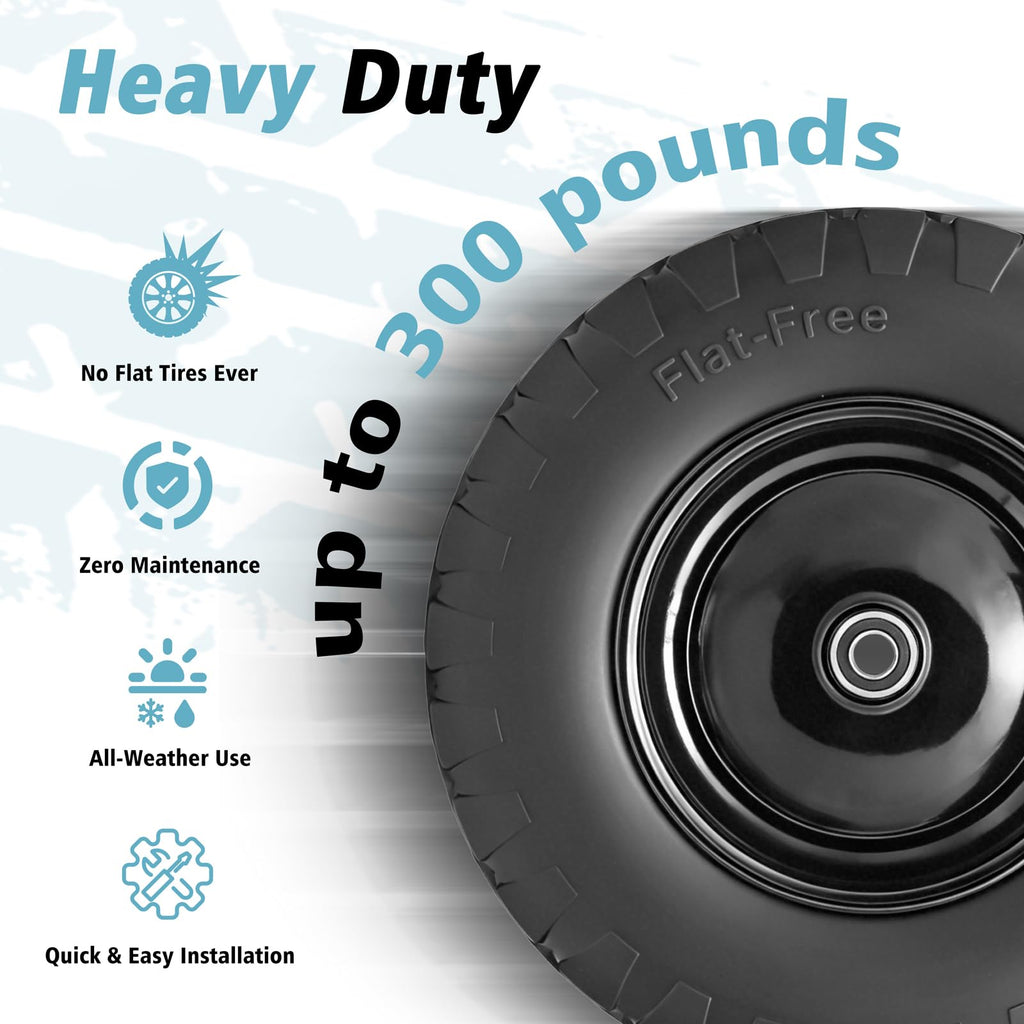 16" Flat Free Solid Rubber Wheelbarrow Wheels, 2 Pack U456878