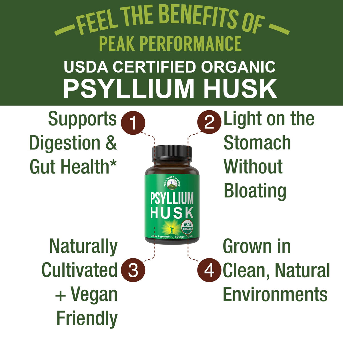 Organic Psyllium Husk Vegan Capsules Fiber Supplement N20373
