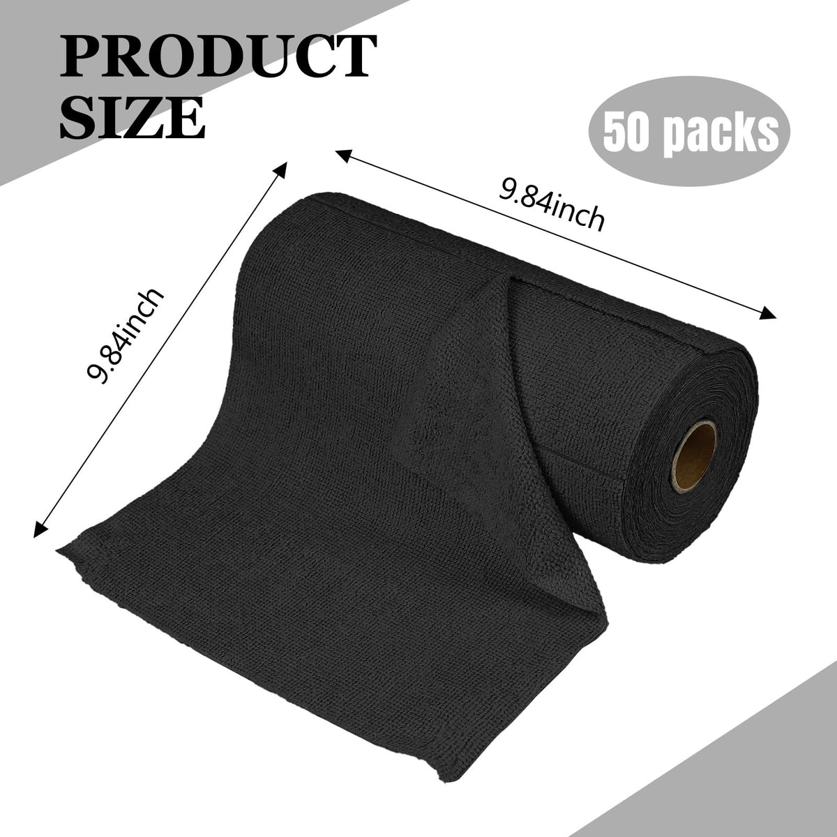 50PCS Microfiber Cleaning Cloth Roll, 10"×10" Black H442850