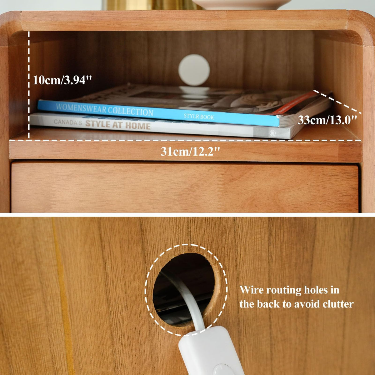 Solid Wood 2 Drawer Narrow Nightstand A891465