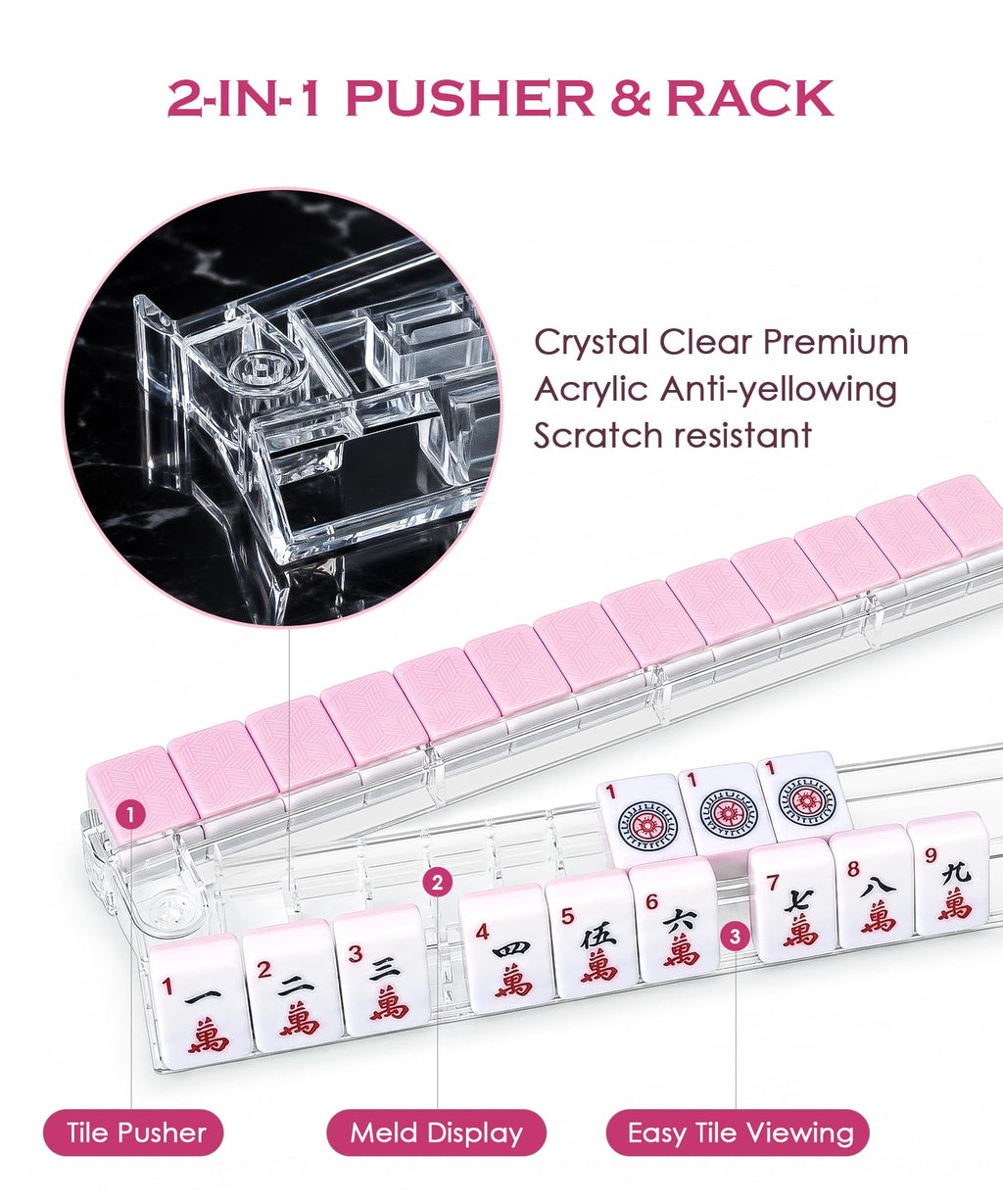 Set of 4 Clear Acrylic Non-slip Mahjong Racks with Pushers Z81478