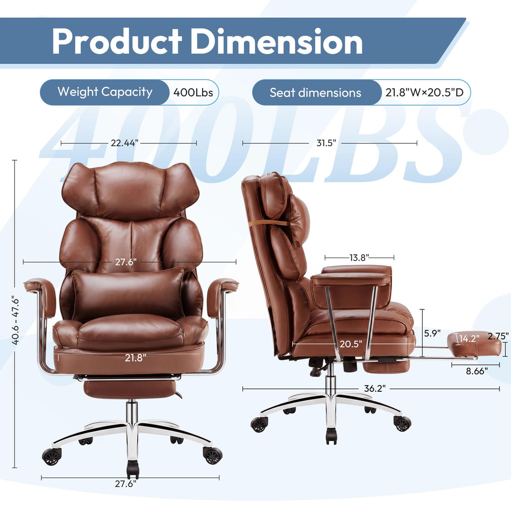 Brown Ergonomic Leather Office Chair W338354