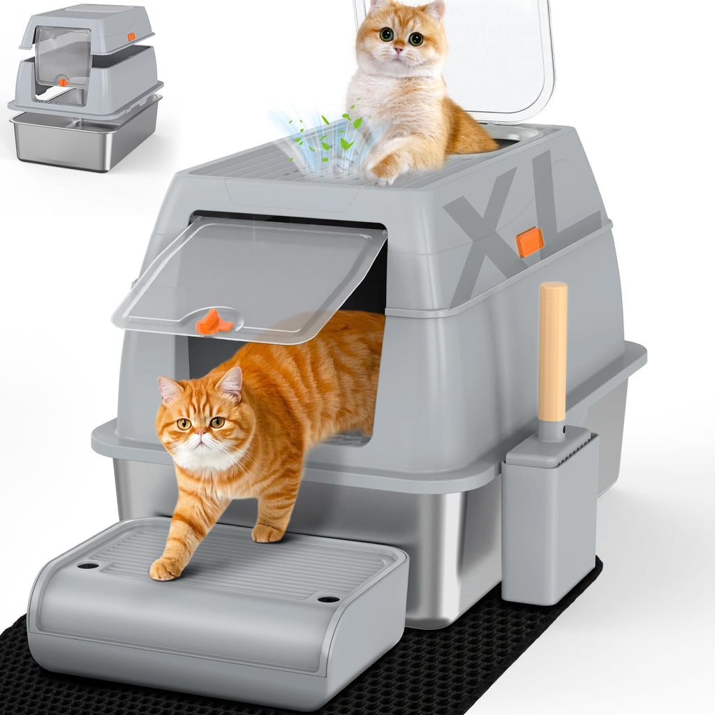 XL Stainless Steel Litter Box with Lid H129