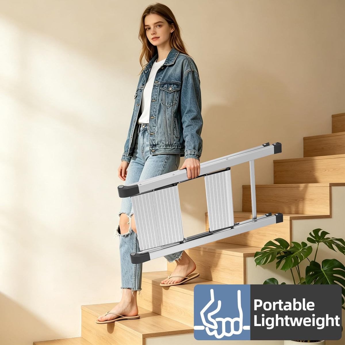 2 Step Aluminum Foldable Step Ladders 330lb Silver L44030