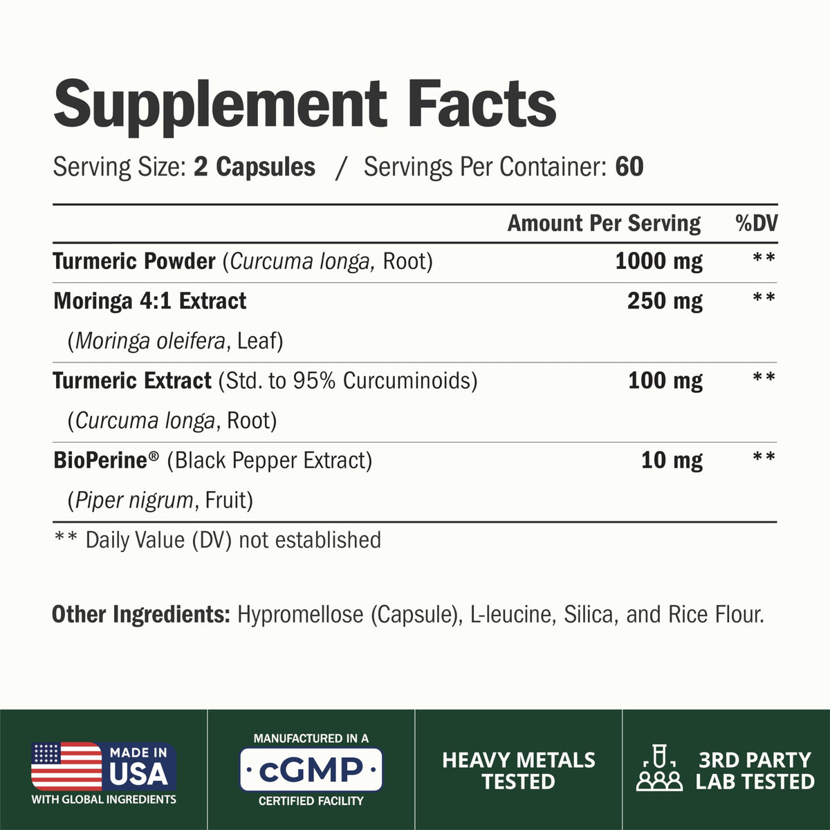 Moringa Capsules 4:1 Extract with Turmeric 120 Capsules N13643