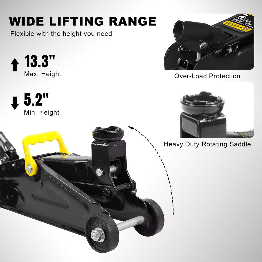 2 Ton Hydraulic Floor Jack, 4000 lbs Low Profile Steel Car Jack, Black Y578