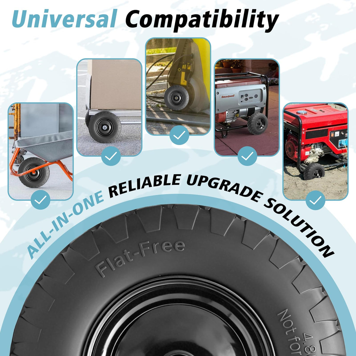 16" Flat Free Solid Rubber Wheelbarrow Wheels, 2 Pack U456878