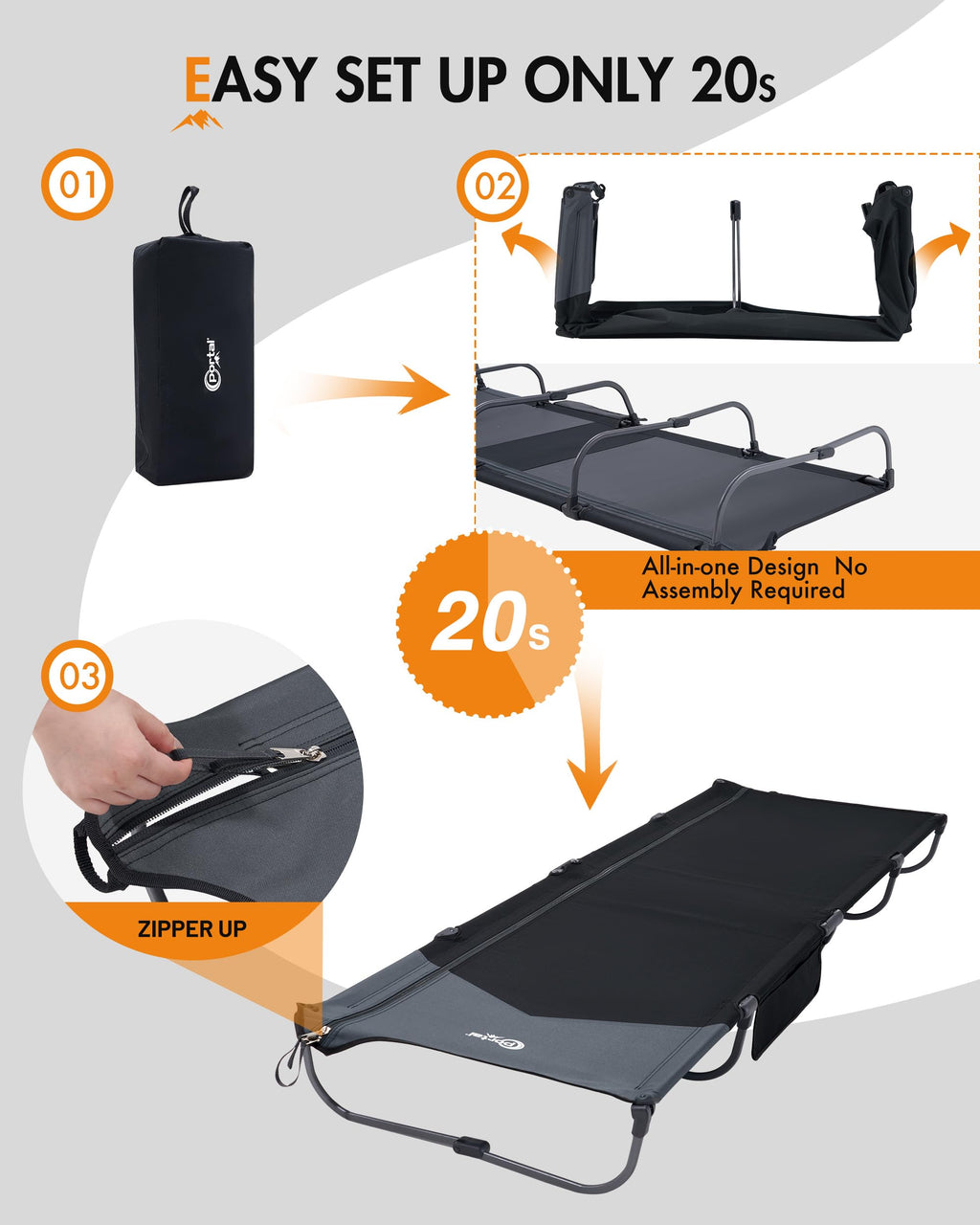 Ultra-Light 7.1 lbs Foldable Camping Cot with Side Pocket A248