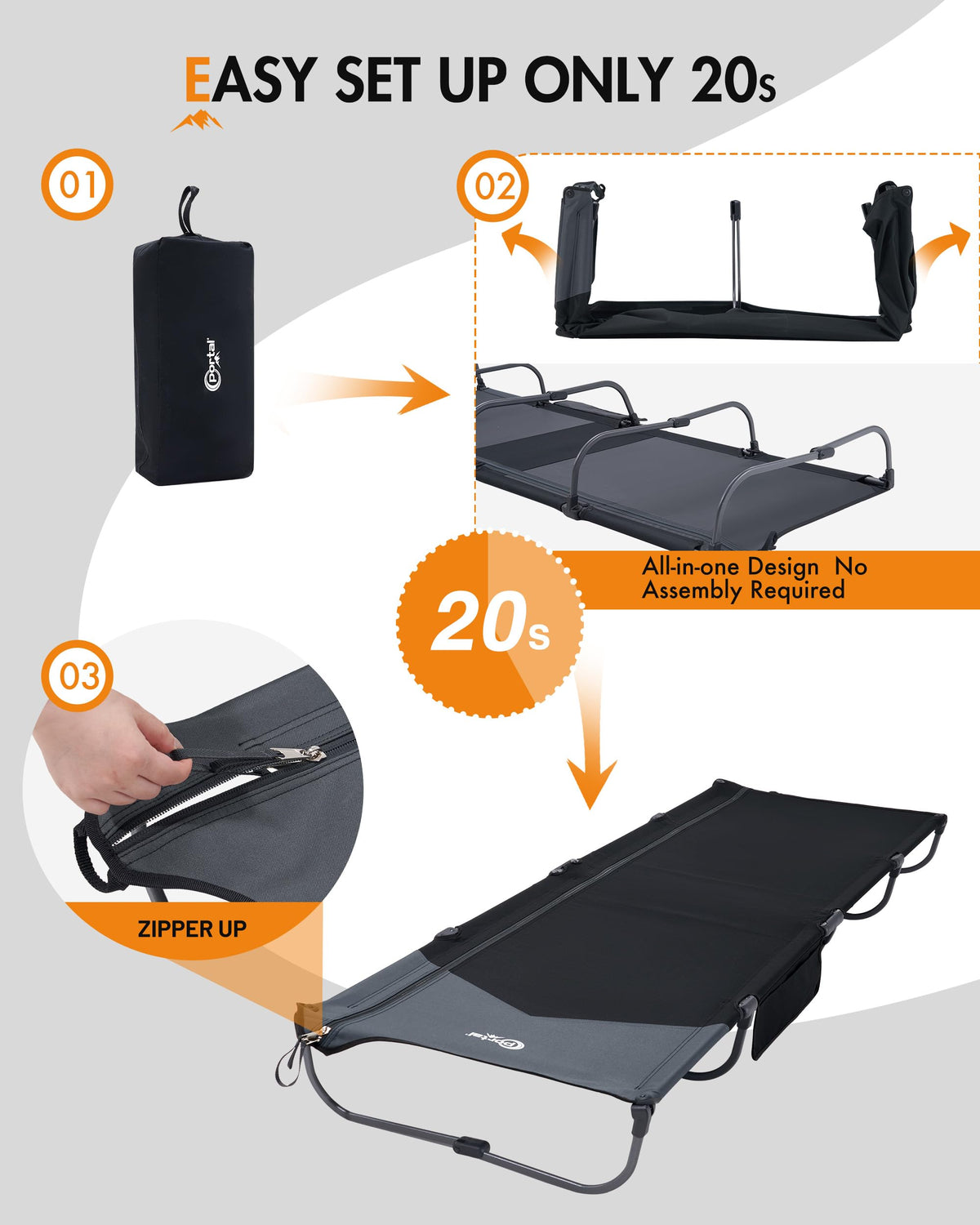 Ultra-Light 7.1 lbs Foldable Camping Cot with Side Pocket A248