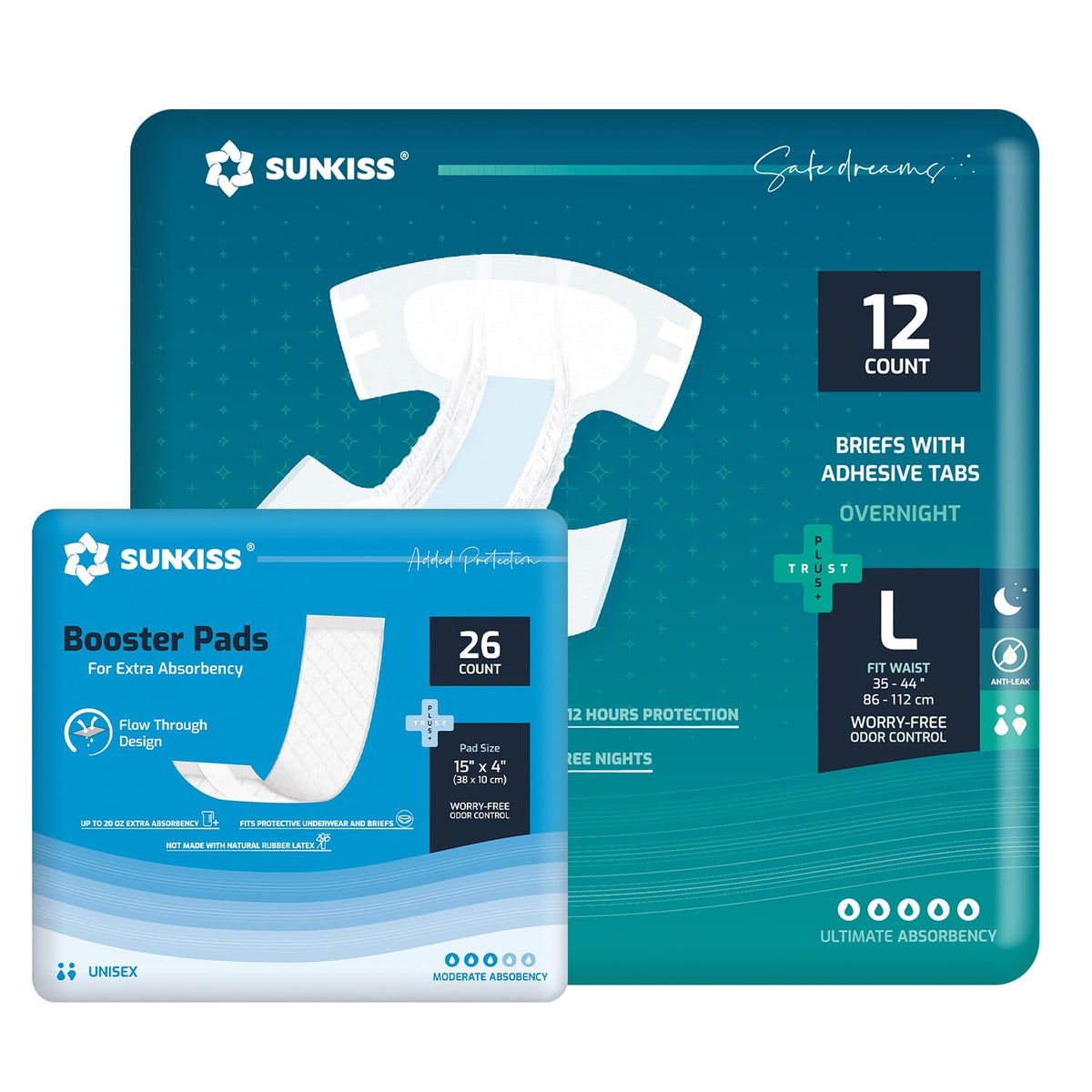 Adult Diapers Large 12 Count & Booster Pads 26 Count O465