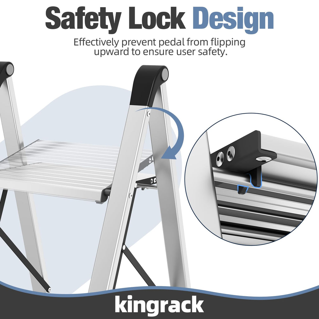 2 Step Aluminum Foldable Step Ladders 330lb Silver L44030