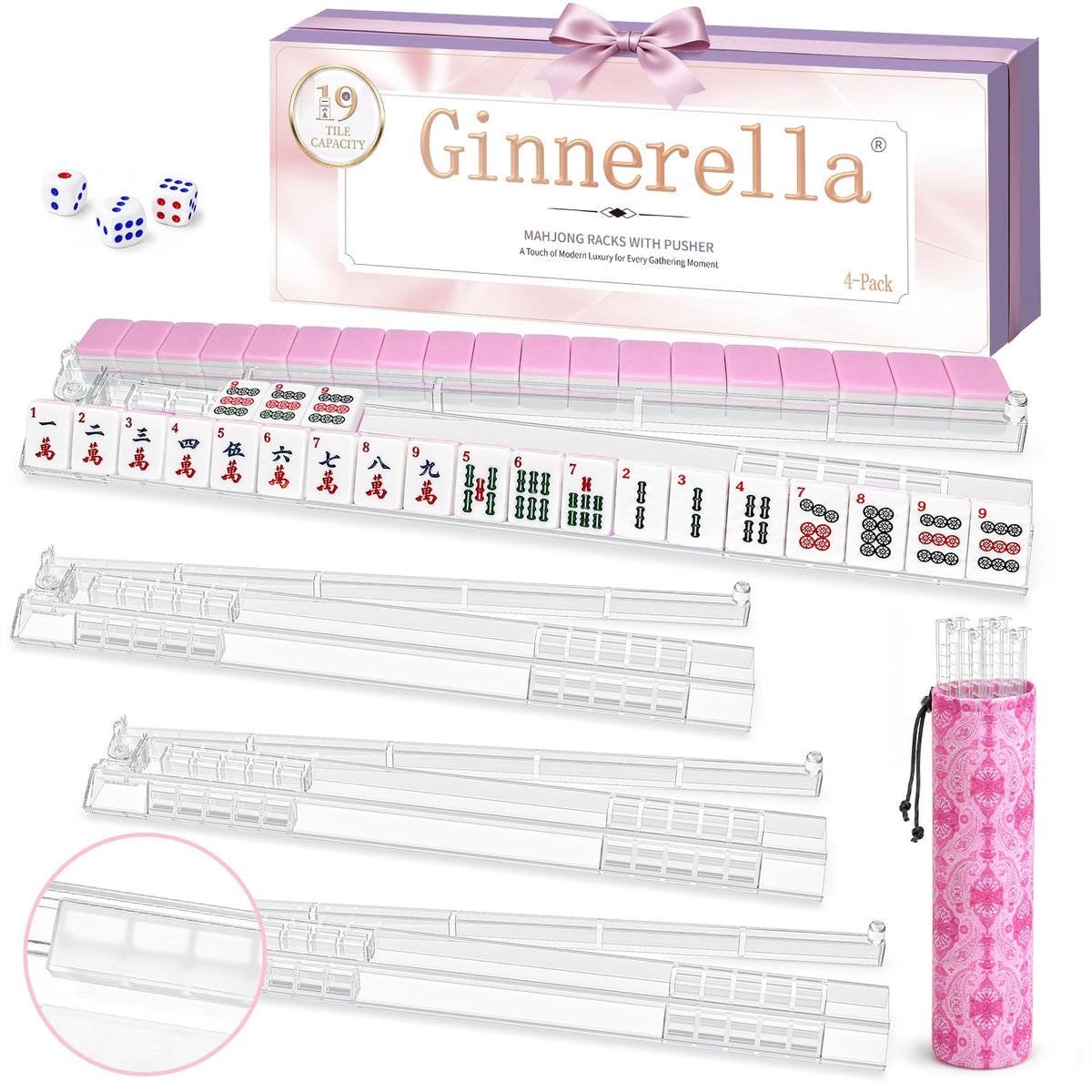Set of 4 Clear Acrylic Non-slip Mahjong Racks with Pushers Z81478