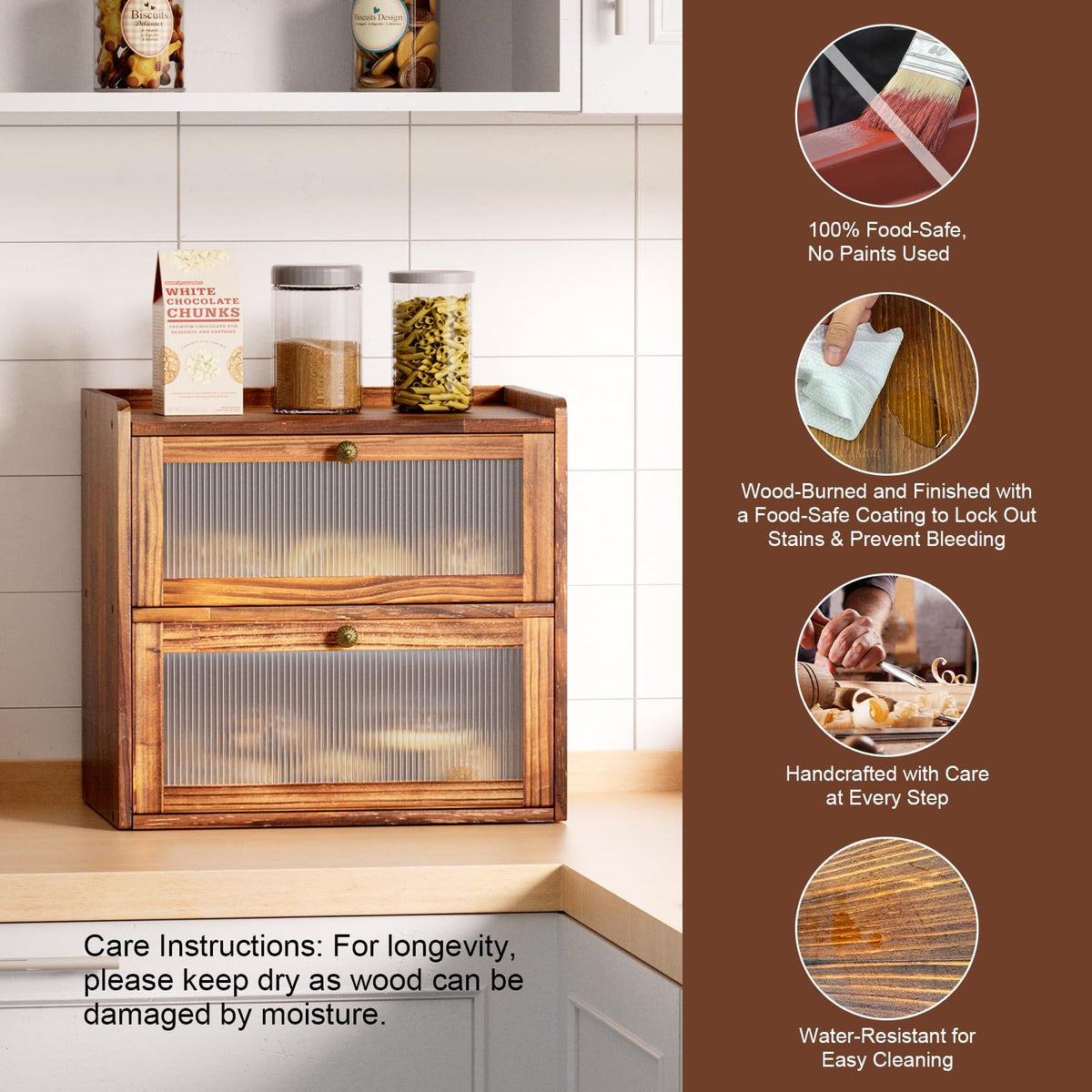 Wooden 2 Layer Bread Box with Window L74635