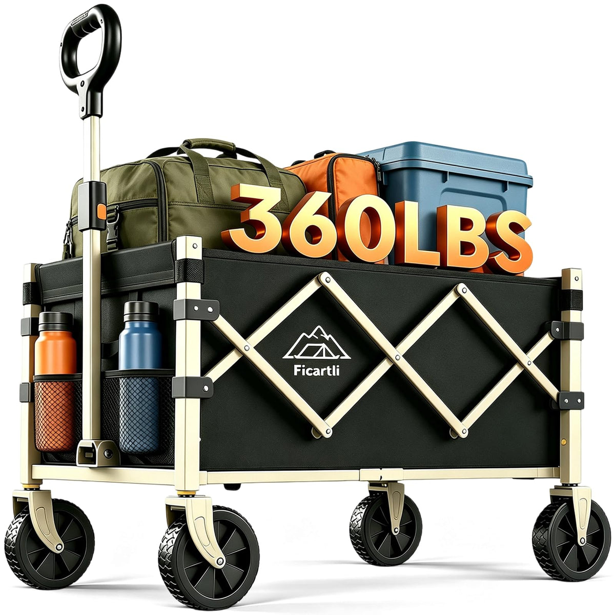 Collapsible Wagon with Wheels, Black Folding Cart J61087