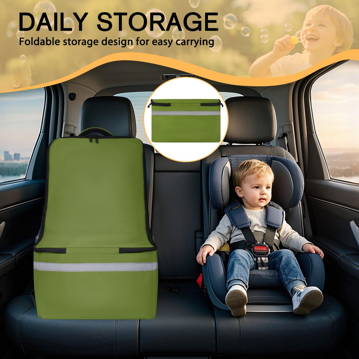 Green Padded Car Seat Travel Bag with Waist Belt U8225
