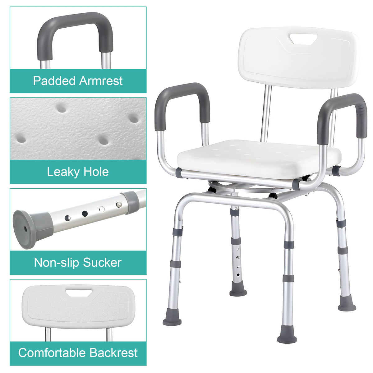 Swivel Shower Chair with Arms & Backrest I844