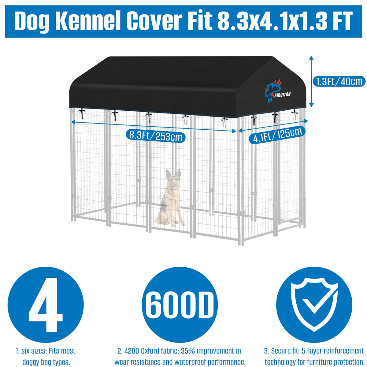 8x4FT Heavy Duty 600D Oxford Dog Kennel Replacement Cover W37381