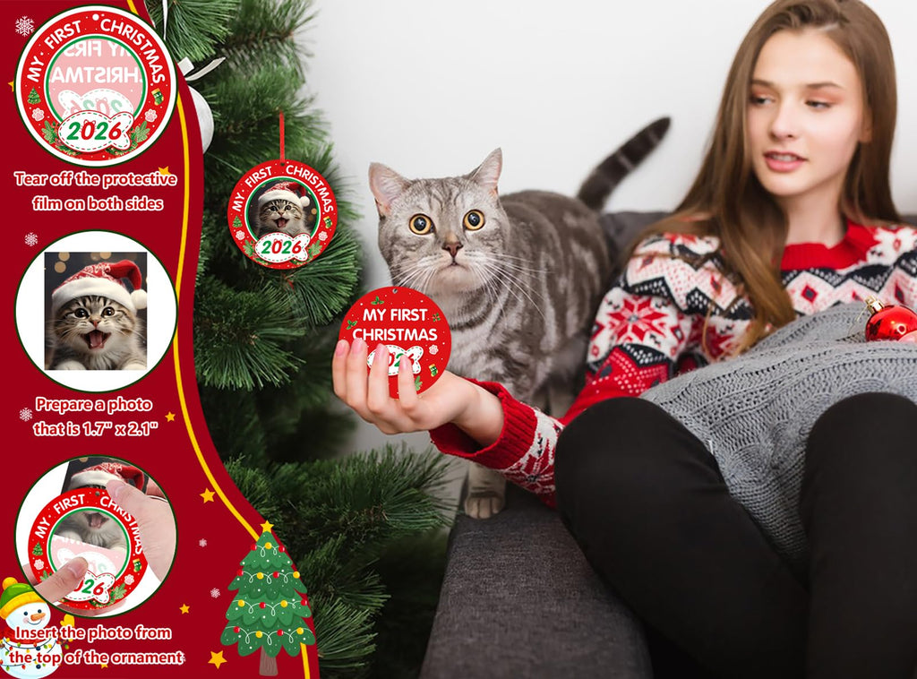 Personalized Picture Frame Cat's First Christmas Ornament 2026 P577