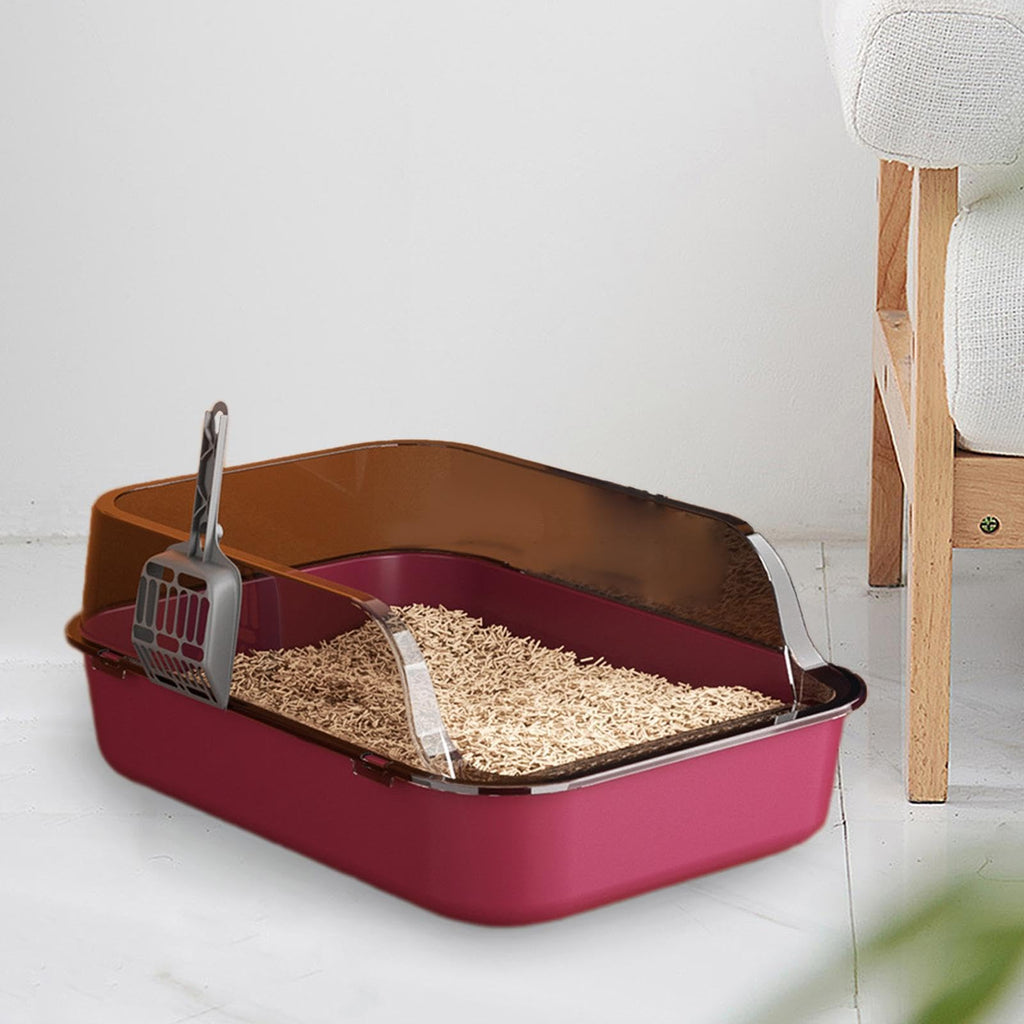 Open Top Sifting Litter Box High Sided Portable Semi Enclosed Pink Q8568