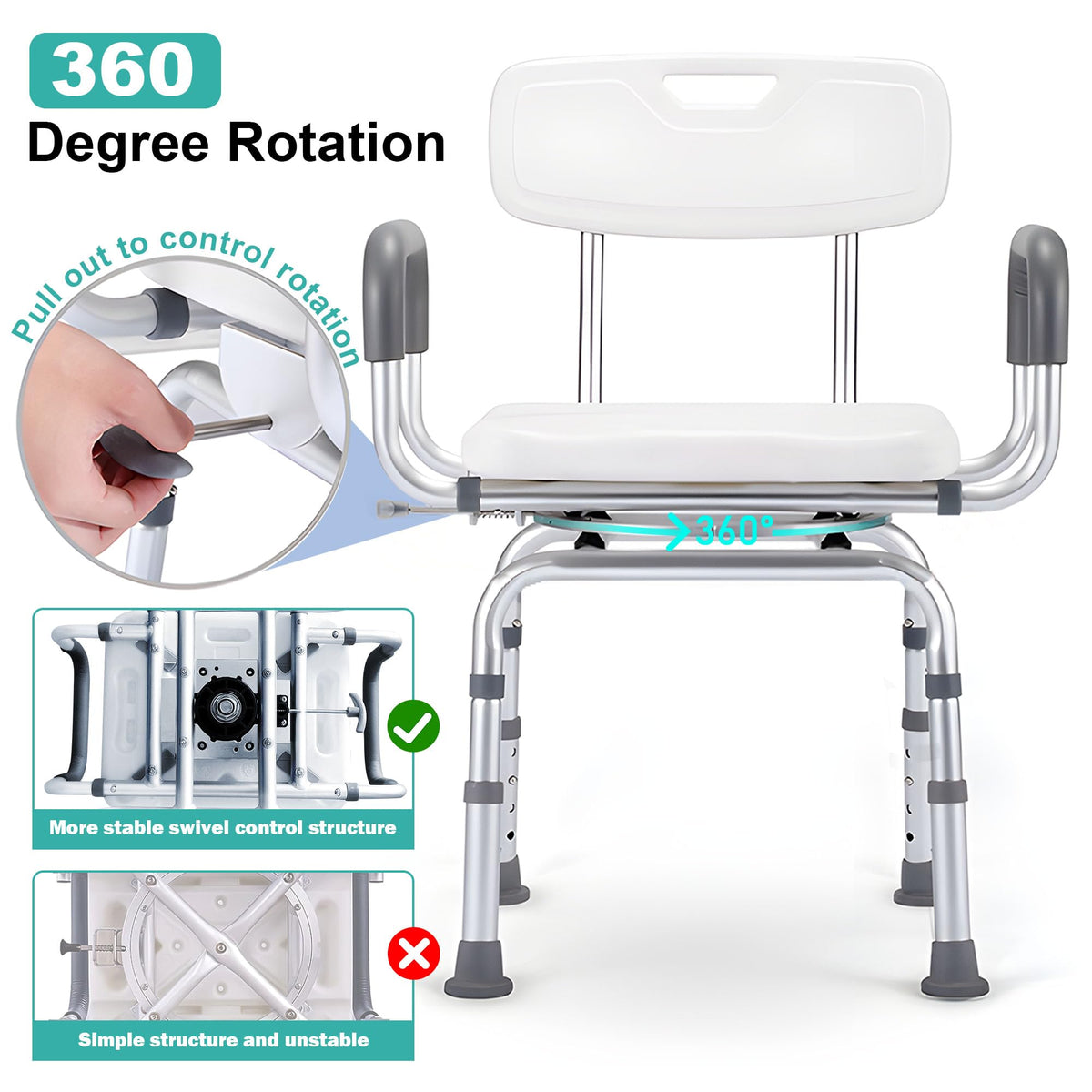 Swivel Shower Chair with Arms & Backrest I844