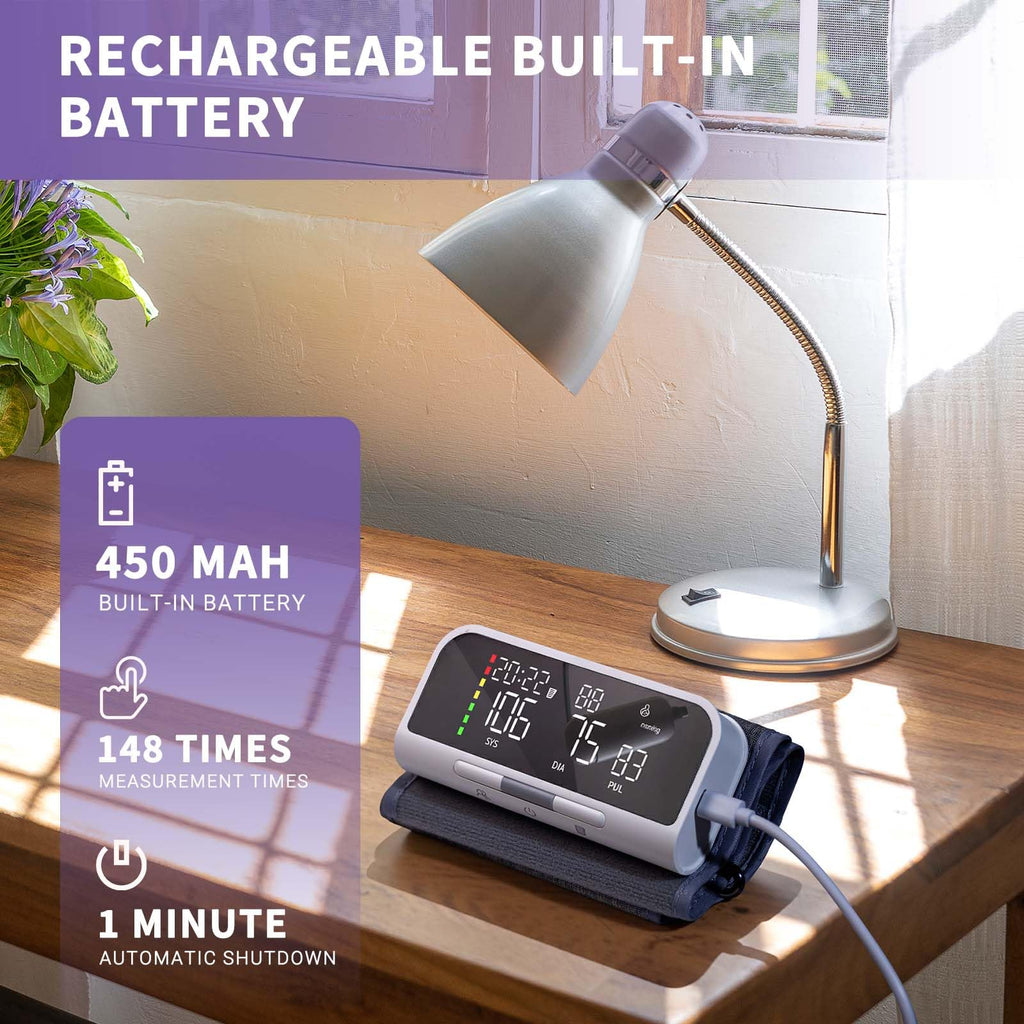 Bluetooth Blood Pressure Monitor Upper Arm Rechargeable Automatic Digital Cuff I521
