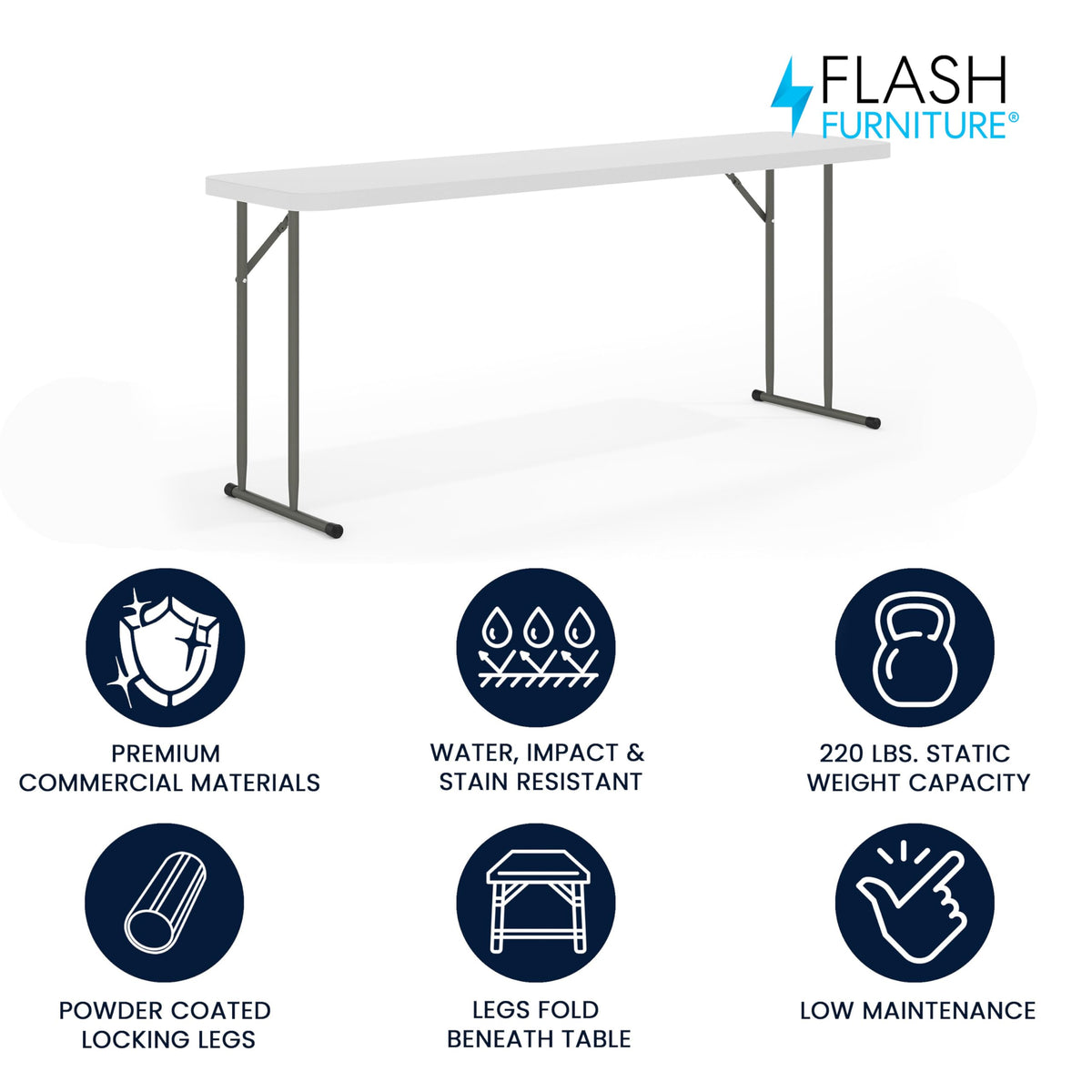 Plastic Folding Table, Granite White, 10-Pack E264