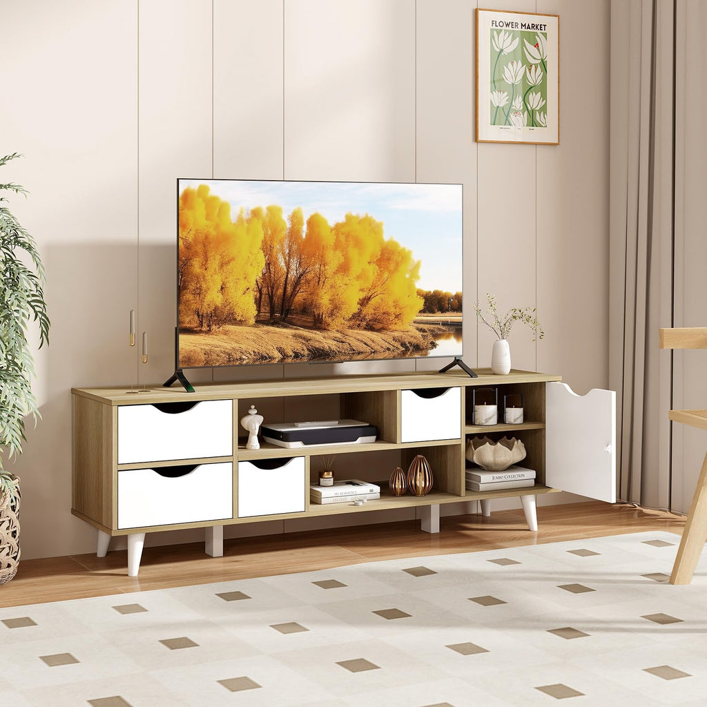 White TV Stand with 4 Drawers and 2 Open Shelves X7513