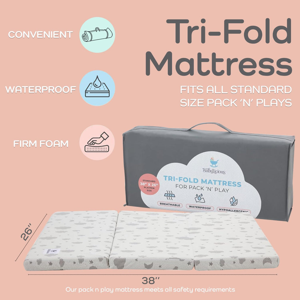 Pack and Play Mattress Topper 38" x 26" Trifold Soft Foam C6762