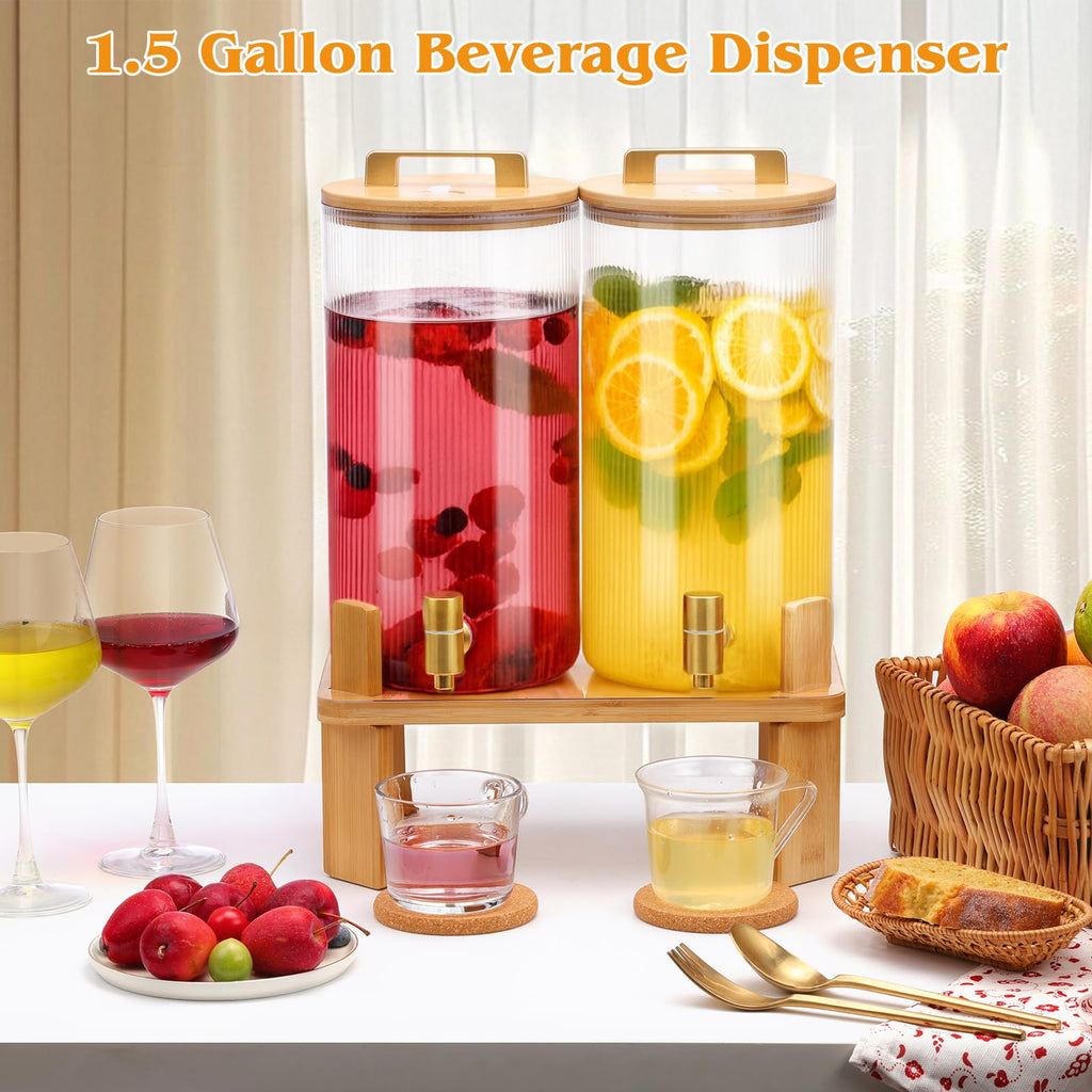 1.5 Gallon Drink Dispensers with Wood Stand V1262