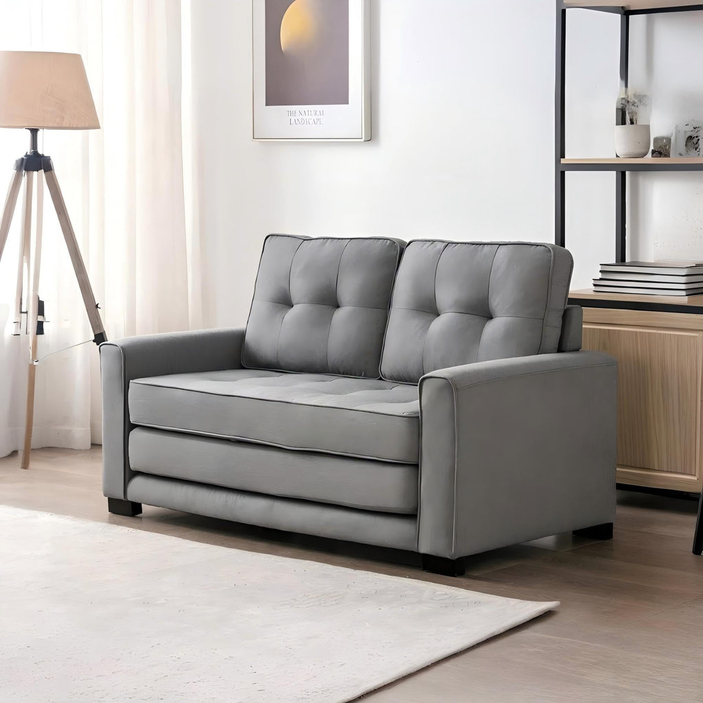 Light Gray Tufted Pull-Out Sleeper Loveseat S5178